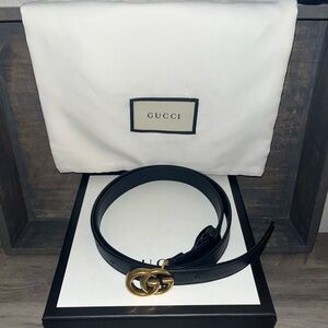 BLACK LEATHER GG MARMONT THIN BELT